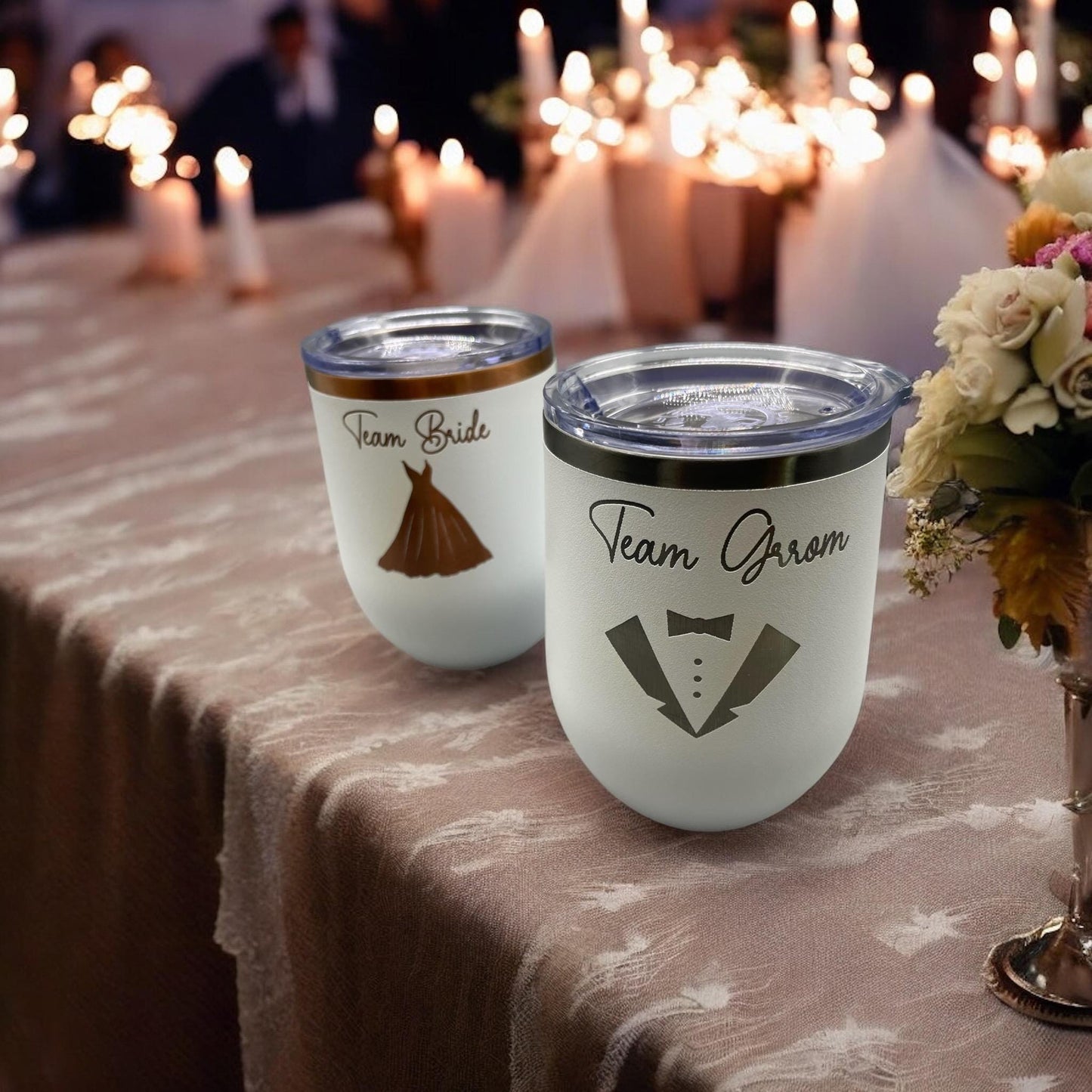 Personalized 12oz Stemless Wine Tumbler – Wedding Collection