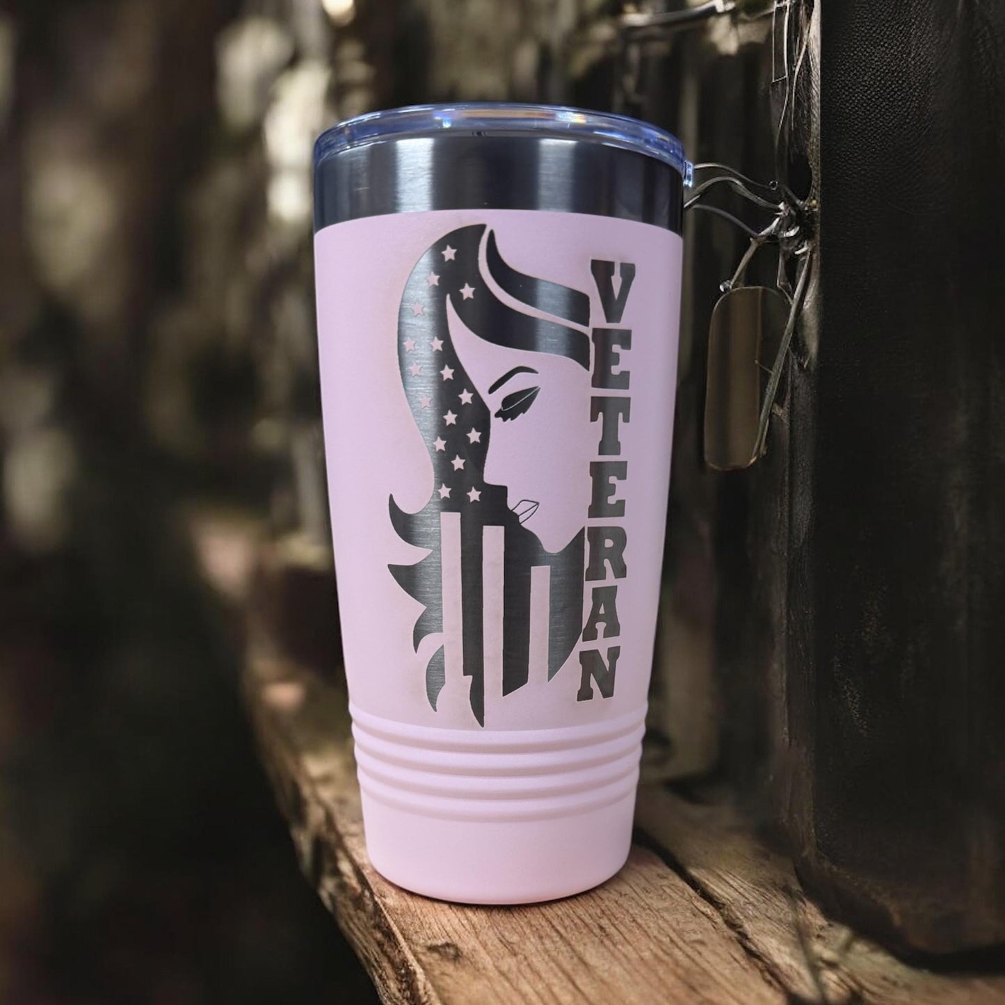 Female Veteran Engraved Tumbler – Patriotic Drinkware with Silhouette Design