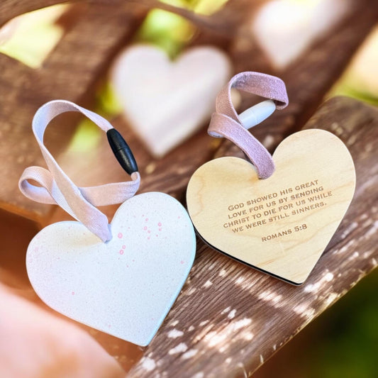 Heart-Shaped 3D Wood Car Charm – A Symbol of Love and Faith