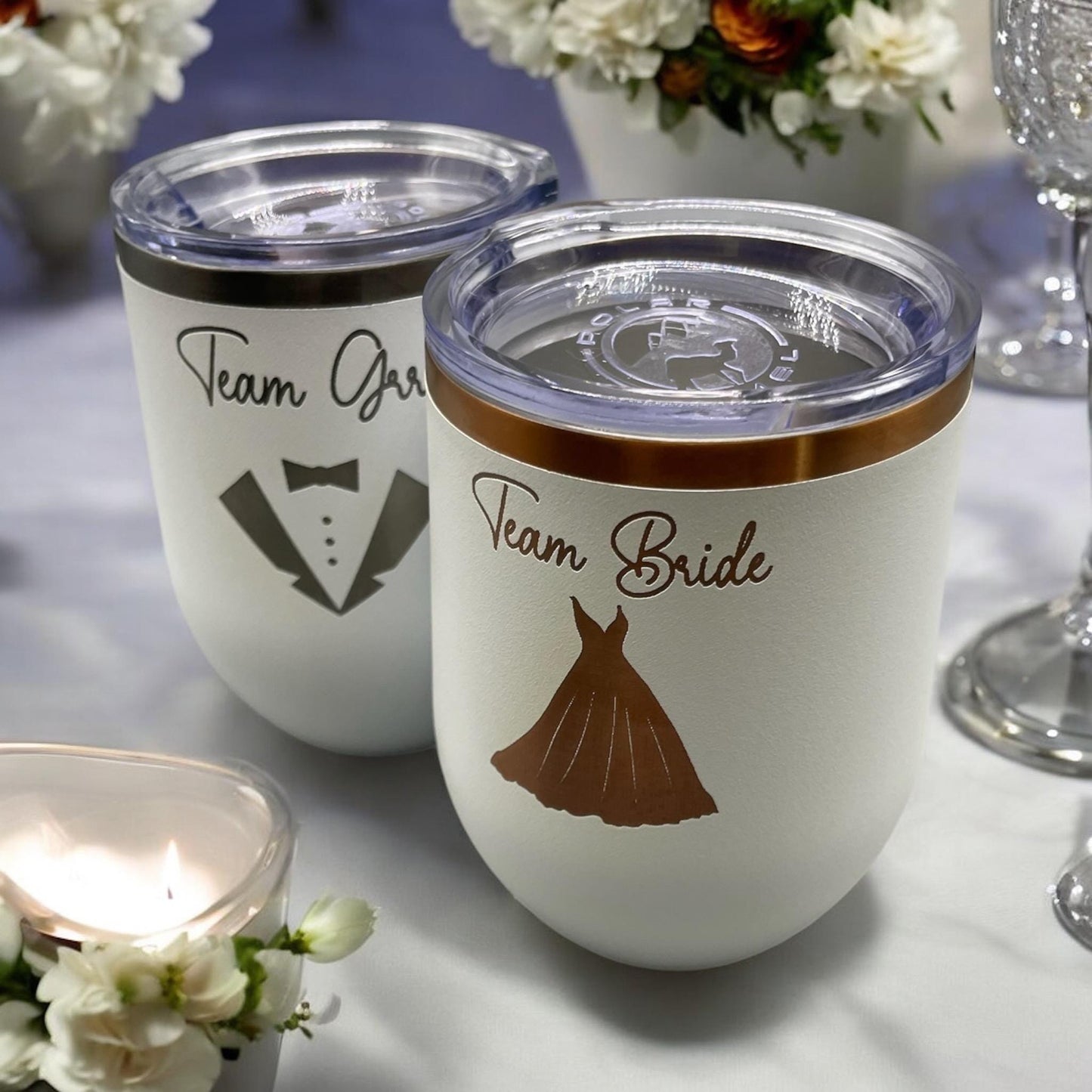 Personalized 12oz Stemless Wine Tumbler – Wedding Collection