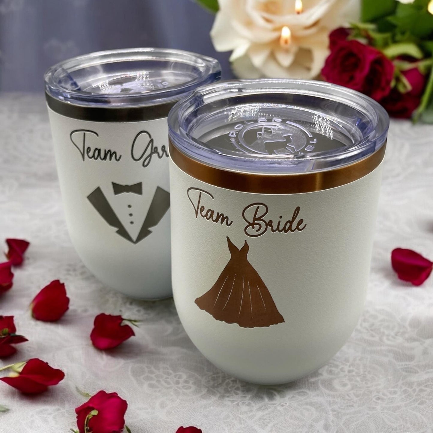 Personalized 12oz Stemless Wine Tumbler – Wedding Collection