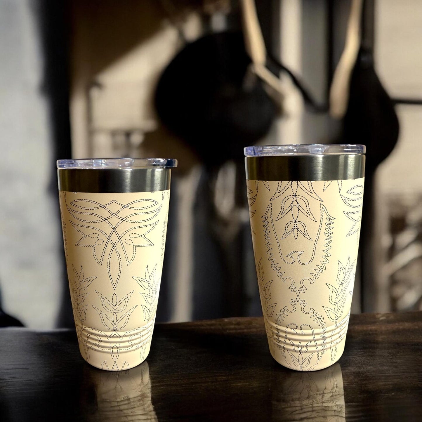 Western Boot Stitch Engraved Tumbler