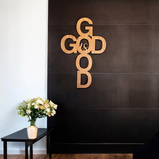 Dios es bueno, cruz cortada, decoración colgante de pared, arte cristiano, regalo para pastor, regalo de bautismo, decoración cristiana de Pascua, arte cristiano moderno