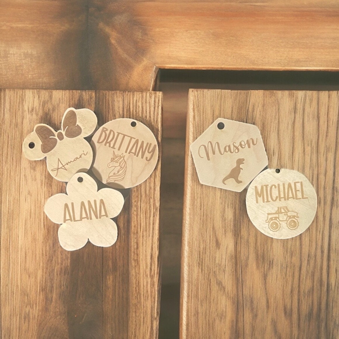 Custom Engraved Wooden Backpack Tag – Personalized Name Tag for Kids, School Bags, and Sports Gear