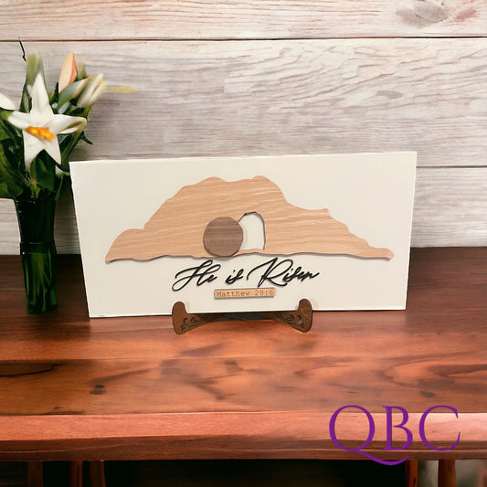 "He Is Risen" 3D Wall Art – Empty Tomb Easter wood art