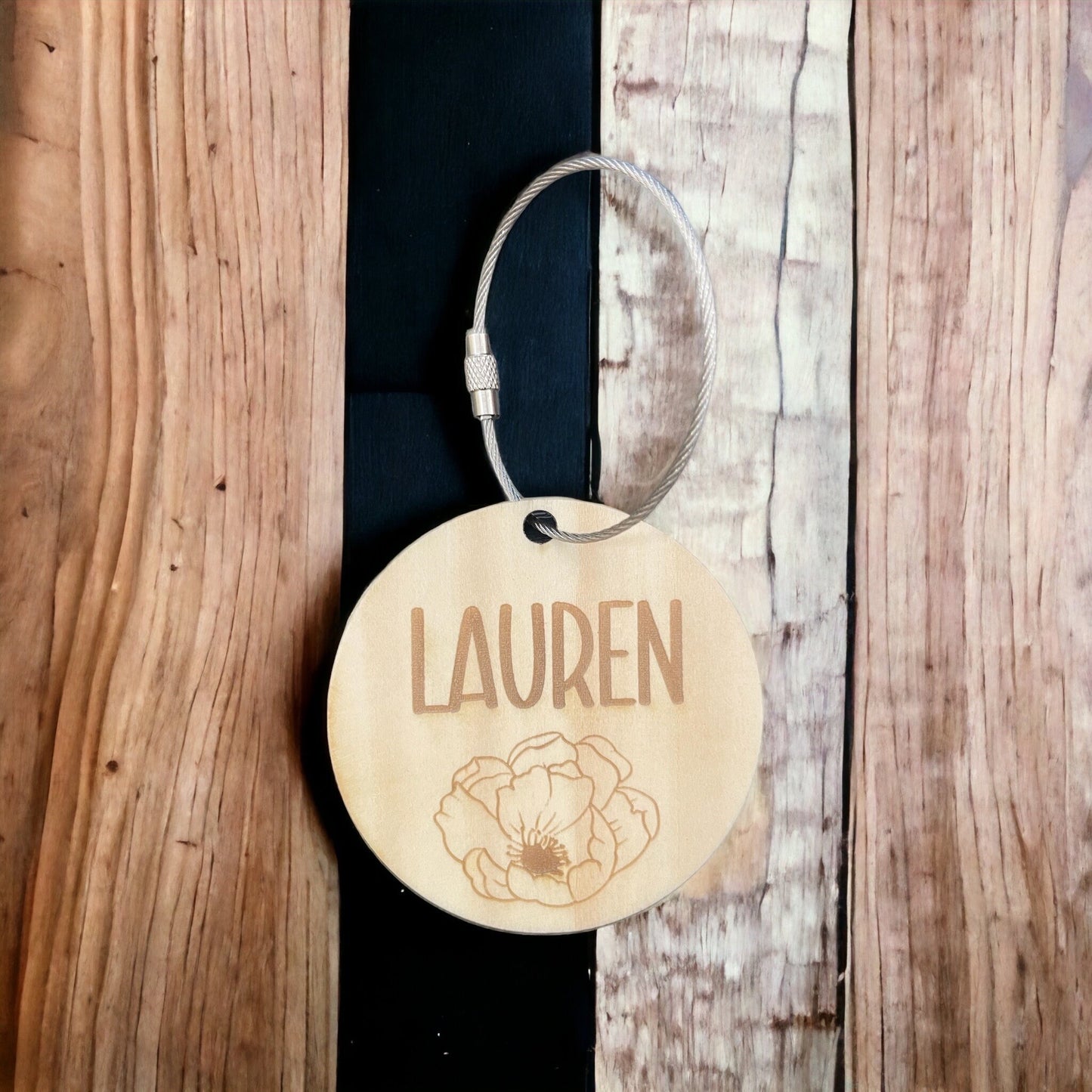 Custom Engraved Wooden Backpack Tag – Personalized Name Tag for Kids, School Bags, and Sports Gear