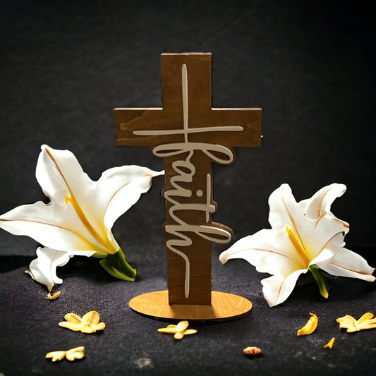 Estante con cruz de fe para decoración del hogar, decoración cristiana en 3D, cruz con fe, decoración de escritorio, decoración de oficina, regalos para maestros y administradores