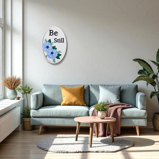Be Still 3D Wood Floral Sign – Oval Inspirational Wall Art