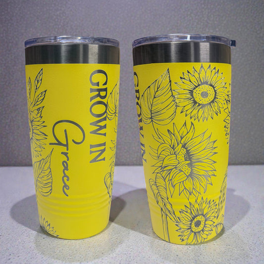 Grow in Grace | Sunflower Engraved Tumbler