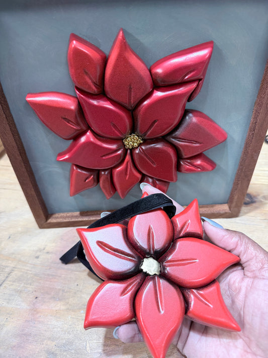 Holiday Bloom Keepsake • Hand-Carved Poinsettia Ornament