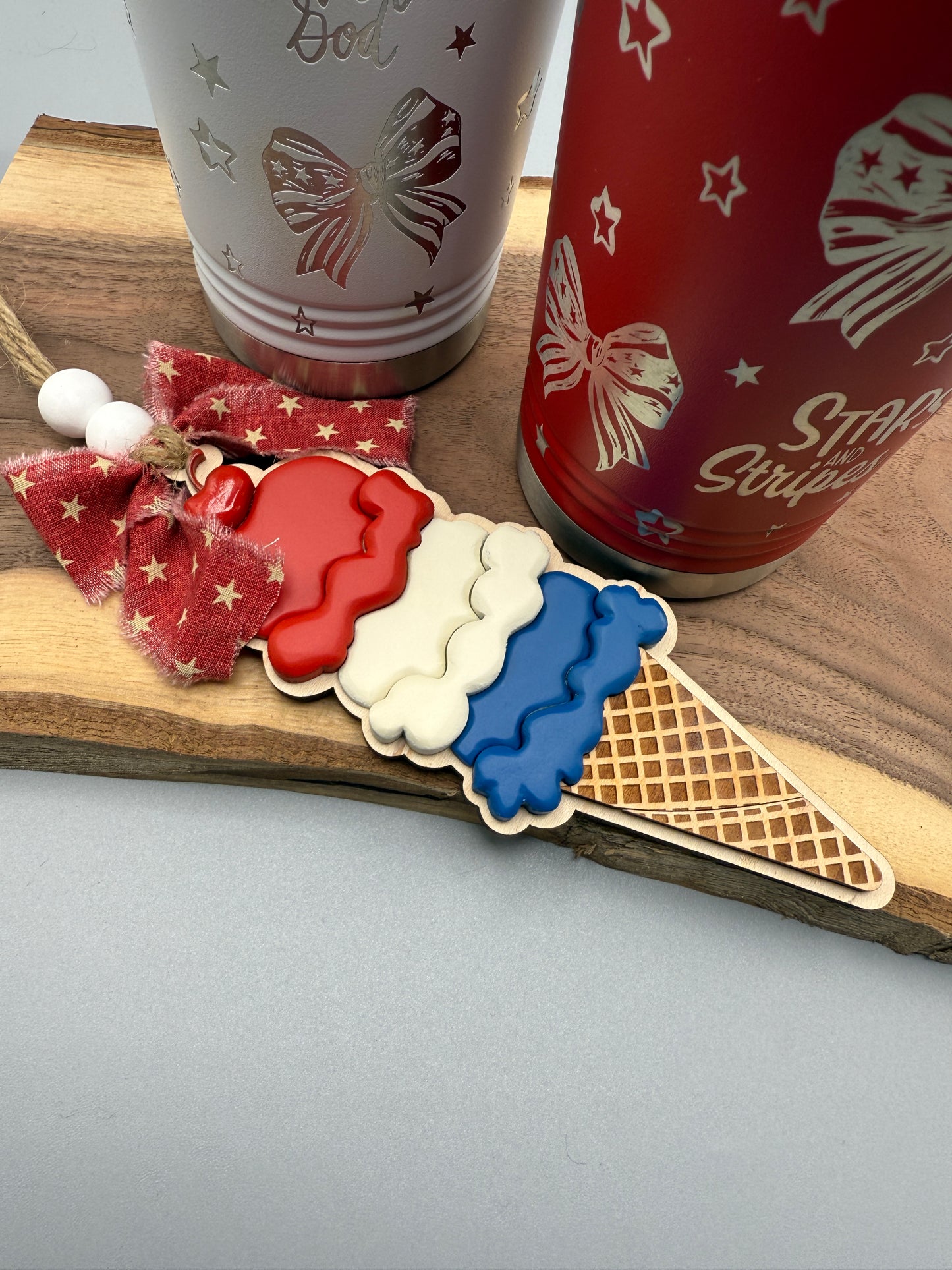 "Triple Scoop of Joy" – Custom Ice Cream Charm with Color Options| Summer Shelf Accent