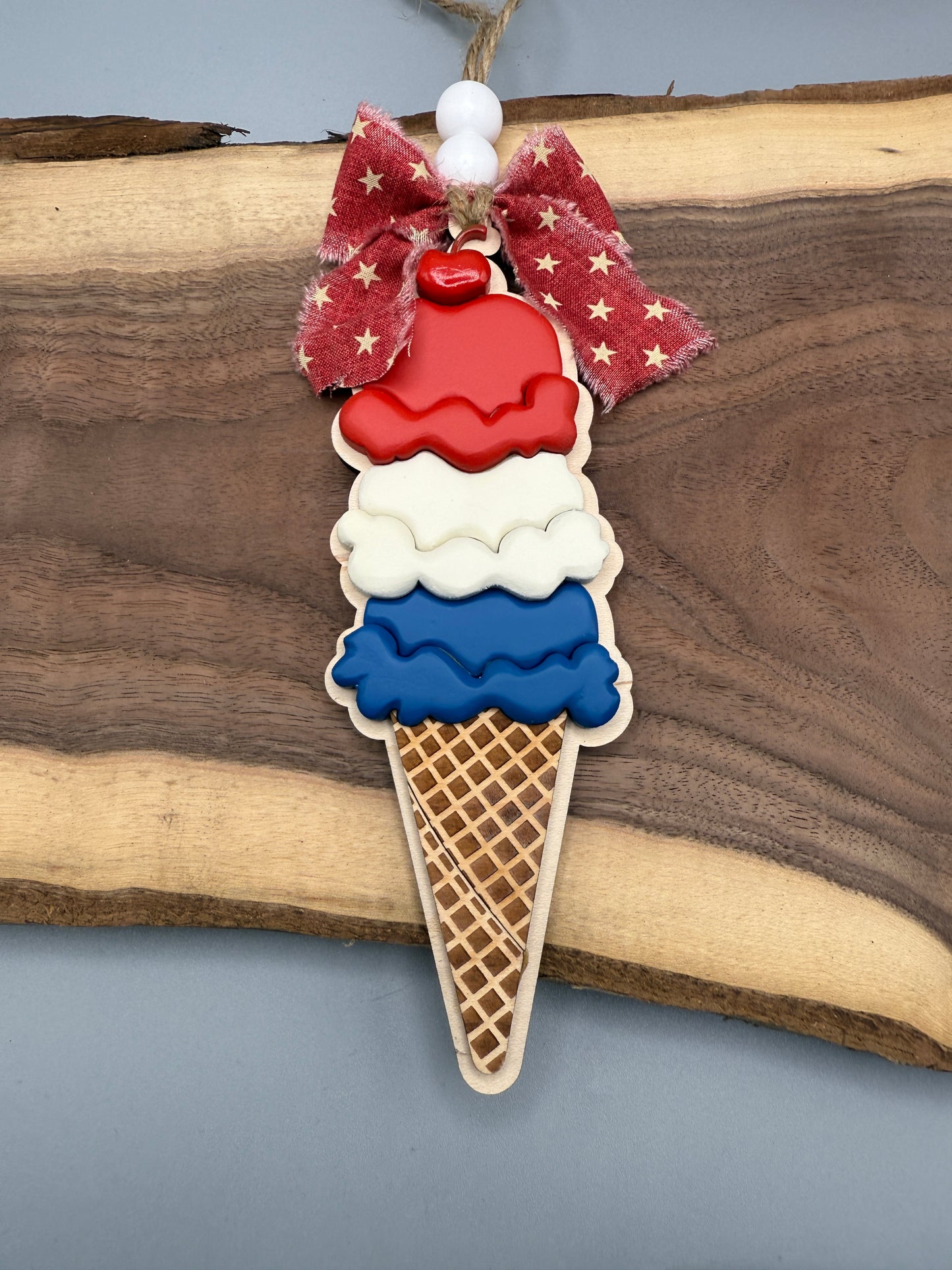 "Triple Scoop of Joy" – Custom Ice Cream Charm with Color Options| Summer Shelf Accent