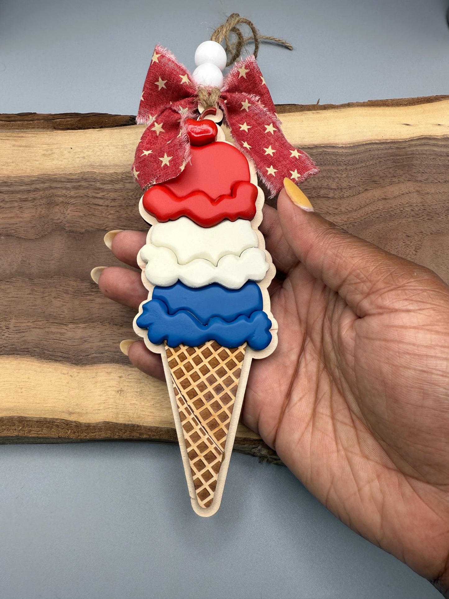 "Triple Scoop of Joy" – Custom Ice Cream Charm with Color Options| Summer Shelf Accent