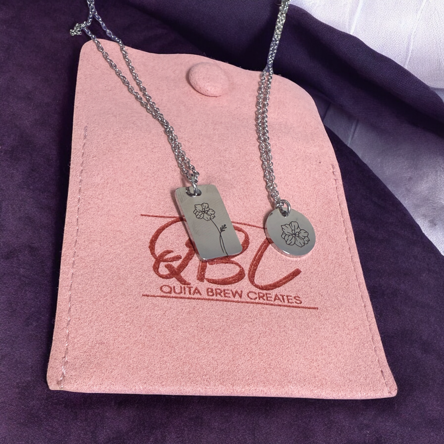 July Birth Flower Pendant – Larkspur Engraved Necklace