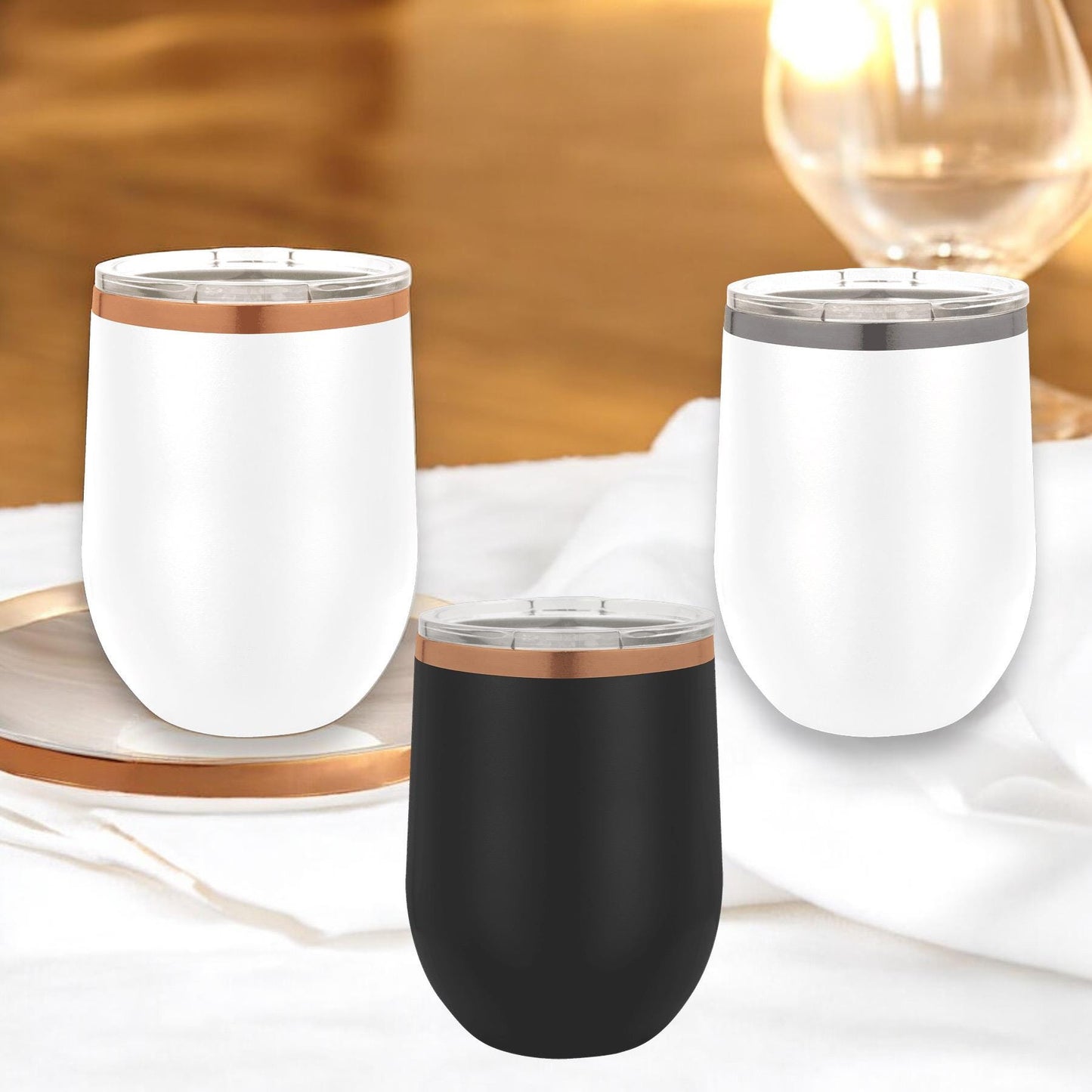 Personalized 12oz Stemless Wine Tumbler – Wedding Collection