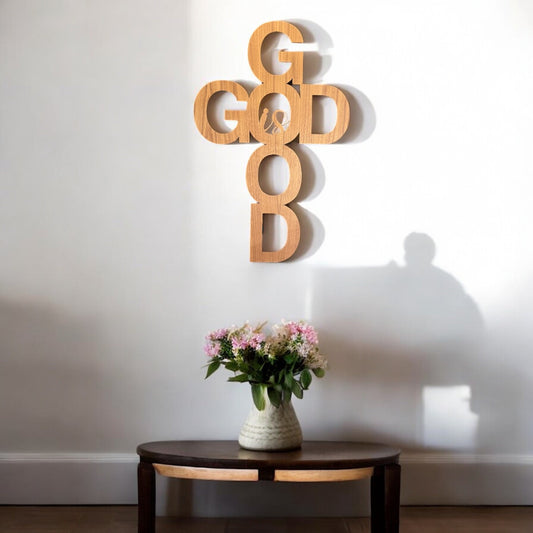 Dios es bueno, cruz cortada, decoración colgante de pared, arte cristiano, regalo para pastor, regalo de bautismo, decoración cristiana de Pascua, arte cristiano moderno