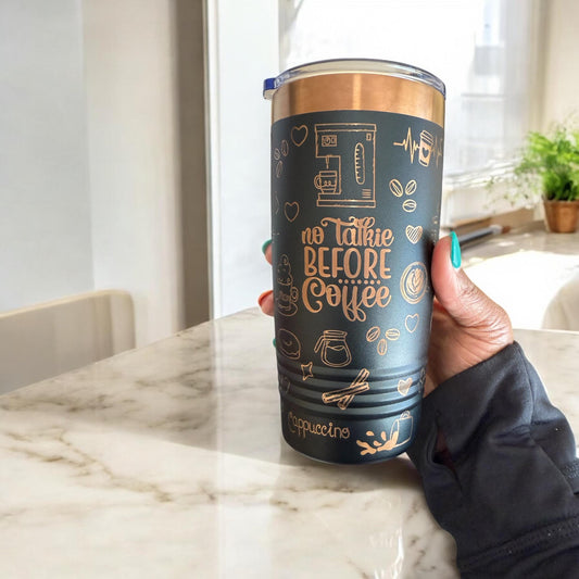 Coffee Tumbler with Gold Engraving – Engraved Coffee Lover Travel Mug