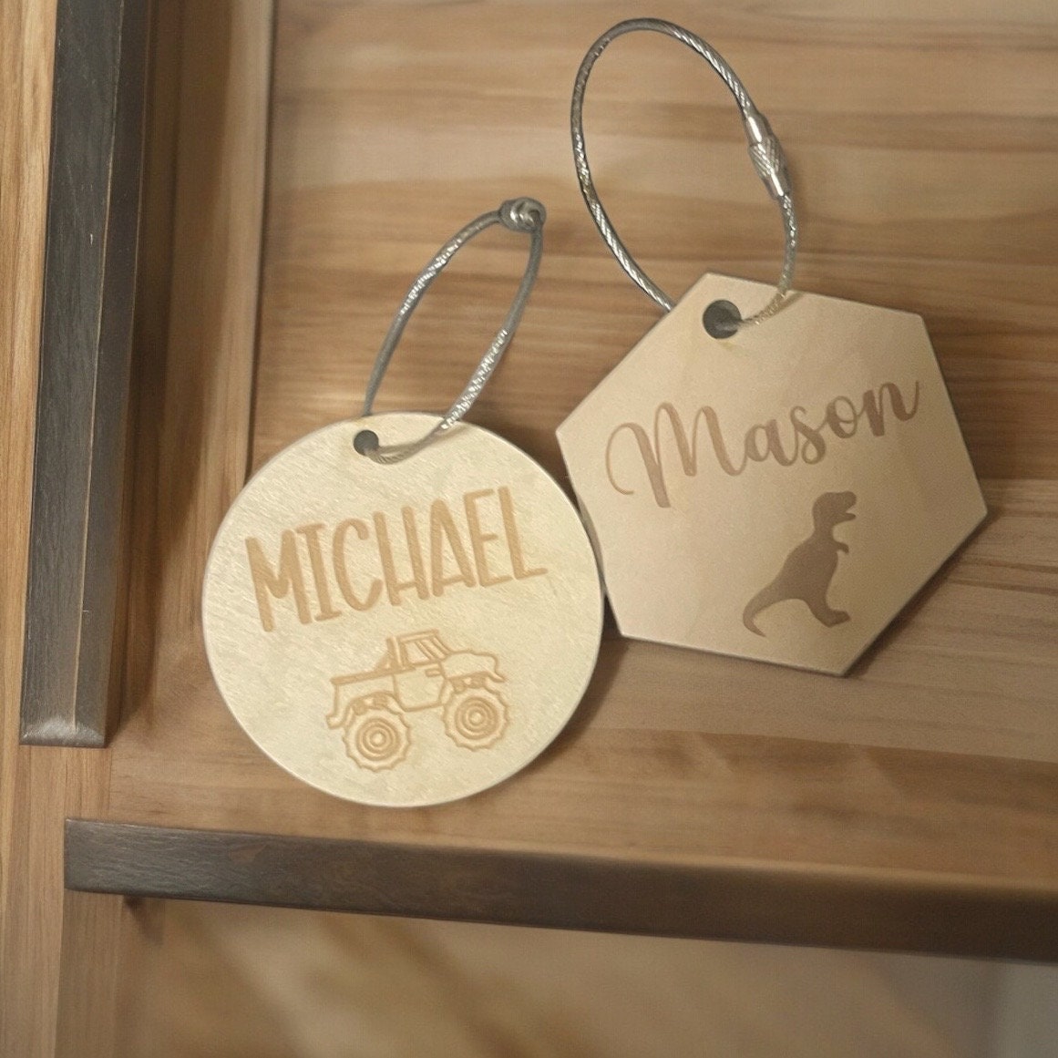 Custom Engraved Wooden Backpack Tag – Personalized Name Tag for Kids, School Bags, and Sports Gear