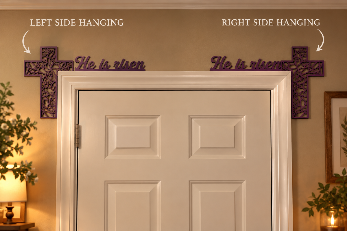 Adornos para puertas y esquinas de puertas con la imagen de "Él ha resucitado", ideas de decoración con temática de Pascua, regalos cristianos, decoración para la entrada.