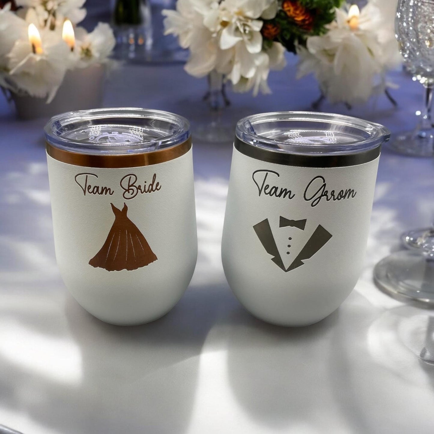 Personalized 12oz Stemless Wine Tumbler – Wedding Collection