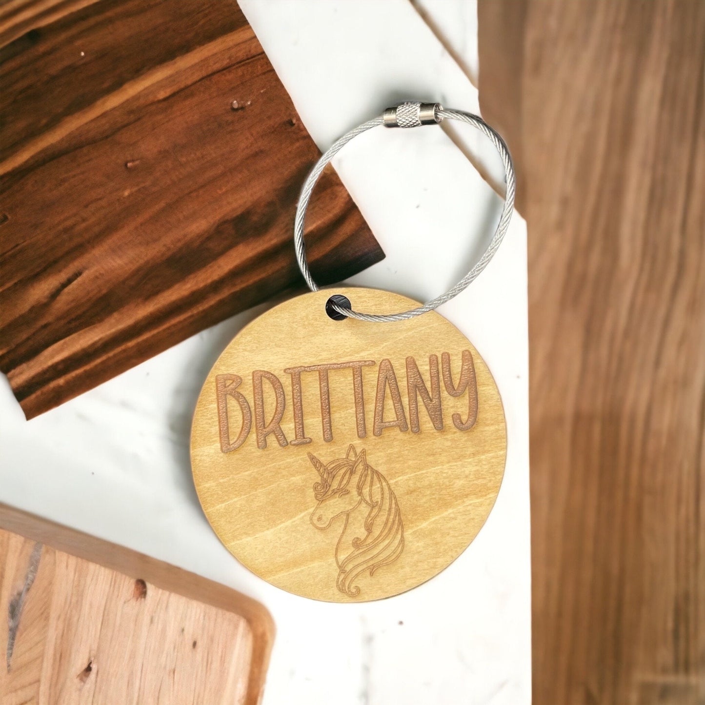 Custom Engraved Wooden Backpack Tag – Personalized Name Tag for Kids, School Bags, and Sports Gear