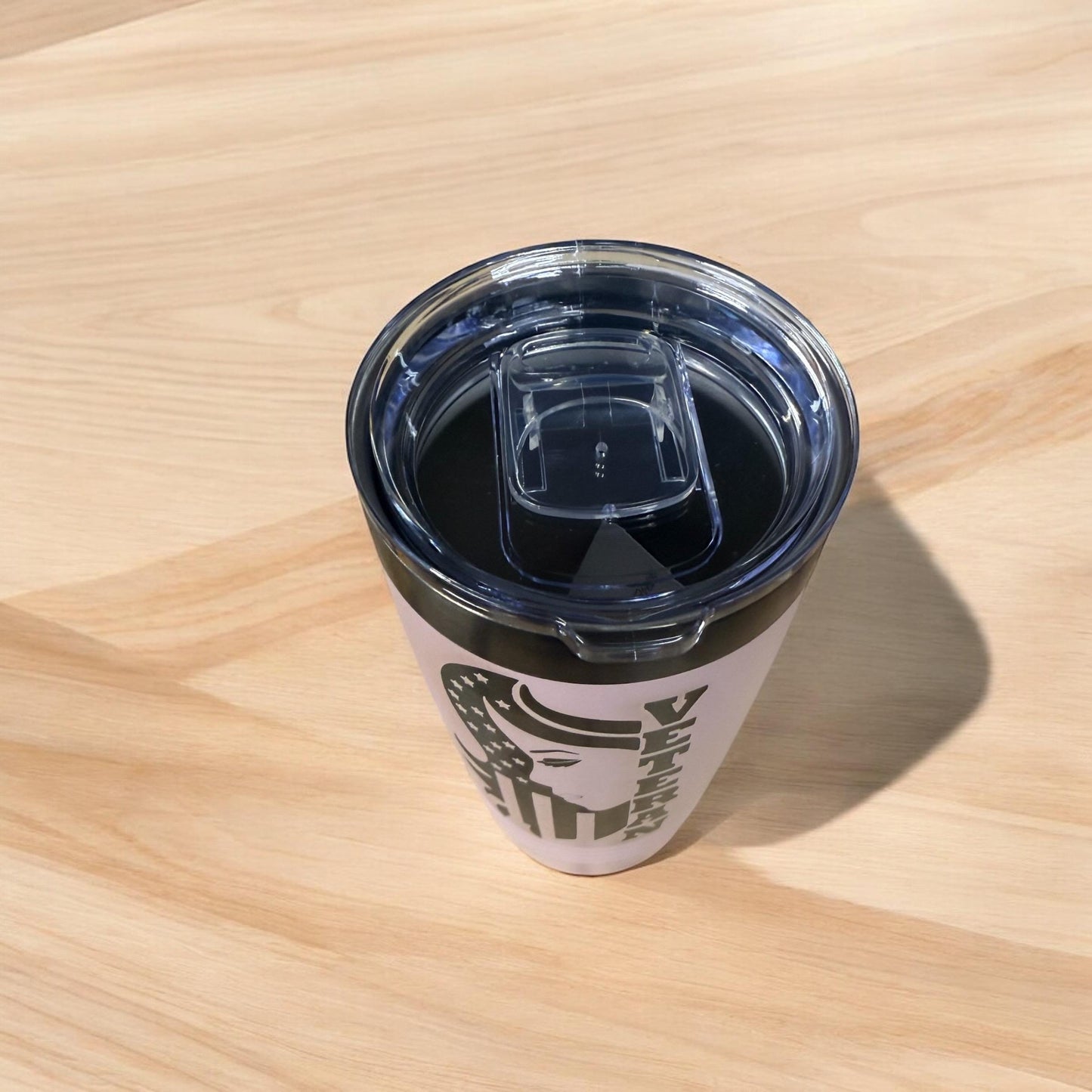 Female Veteran Engraved Tumbler – Patriotic Drinkware with Silhouette Design