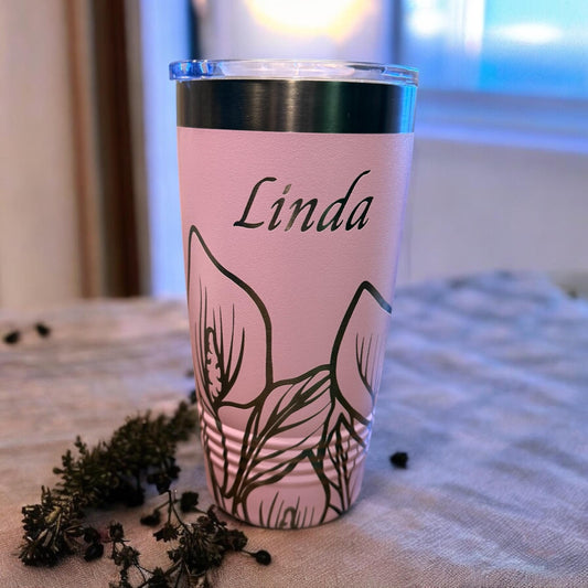Vaso con flor de lirio, arte de lirio, lirio de cala, vaso con flor de nacimiento de mayo, regalo para mamá, regalo de la abuela, regalo del Día de la Madre, taza con flor de nacimiento, San Valentín