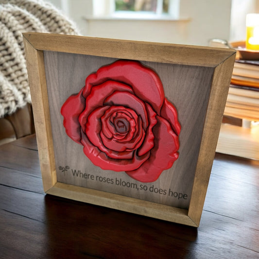 rose floral wood art