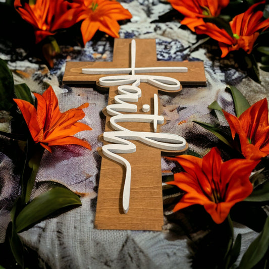 "Faith" Wooden Cross Shelf Sitter – Inspirational Christian Home Decor