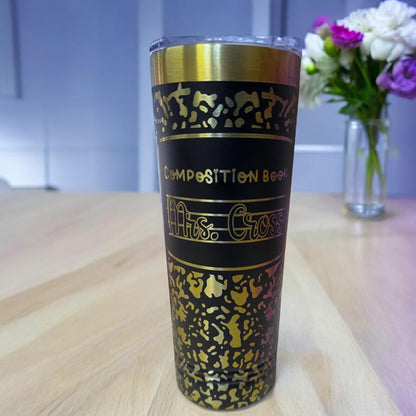 Cuaderno de composición con vaso grabado personalizado, estilo nostálgico, regalos para el regreso a clases, regalos de agradecimiento para maestros, nostálgicos de los años 90