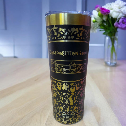 Cuaderno de composición con vaso grabado personalizado, estilo nostálgico, regalos para el regreso a clases, regalos de agradecimiento para maestros, nostálgicos de los años 90