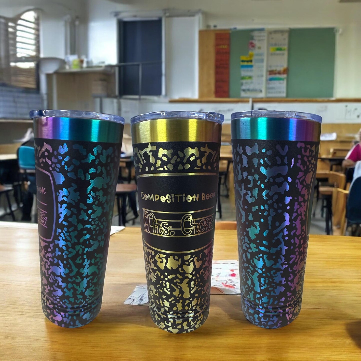 Cuaderno de composición con vaso grabado personalizado, estilo nostálgico, regalos para el regreso a clases, regalos de agradecimiento para maestros, nostálgicos de los años 90