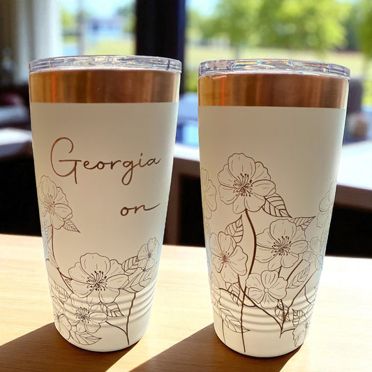 Georgia on My Mind – Engraved Tumbler with Cherokee Rose Design