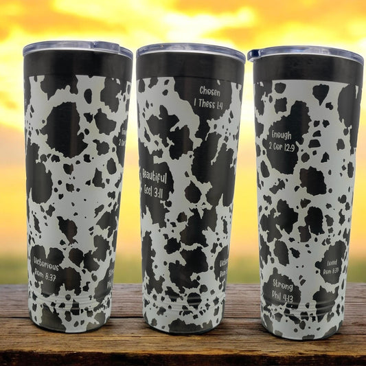 Vaso personalizado con estampado de vaca y escrituras. Vaso con estampado de vaca. Regalos para amantes de las vacas. Regalos con estampado pastoral. Regalo de cumpleaños.