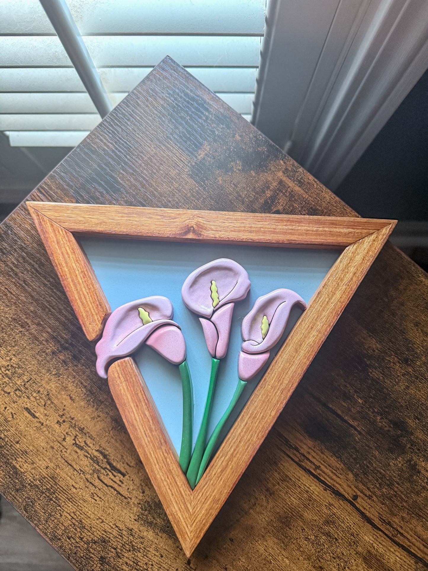 Triangle Calla Lily Wall Art | Layered Wood Botanical