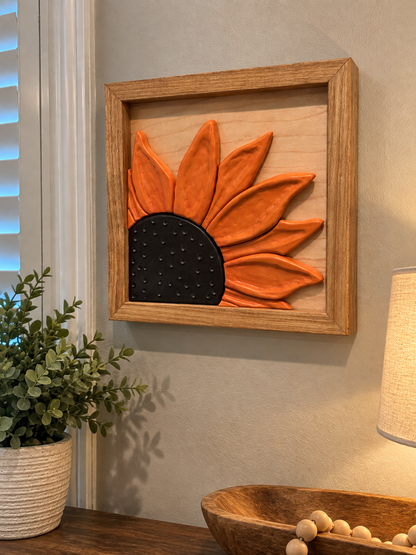 Carved Wood Sunflower Wall Art – Original Botanical Piece