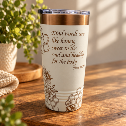 Honeycomb & Bees Engraved Tumbler – Proverbs 16:24, 20 oz