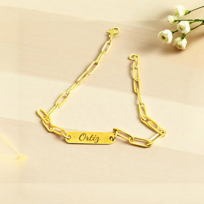Personalized Paperclip Chain Bracelet – Custom Word Engraving
