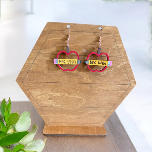 Pendientes de agradecimiento para maestros hechos a mano y personalizados con nombre, divertidos pendientes de agradecimiento, pendientes colgantes con forma de manzana, regreso a clases.