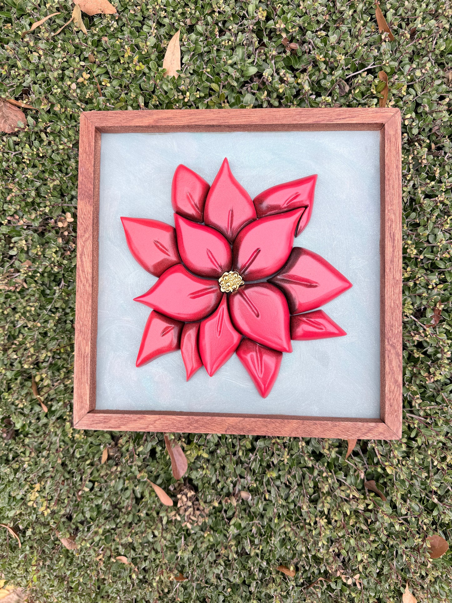 Poinsettia Bloom | Dimensional Wood Floral Art