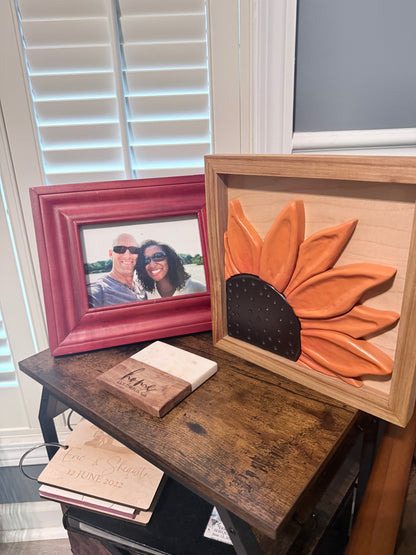 Carved Sunflower Wood Art | Framed Botanical Wall Decor