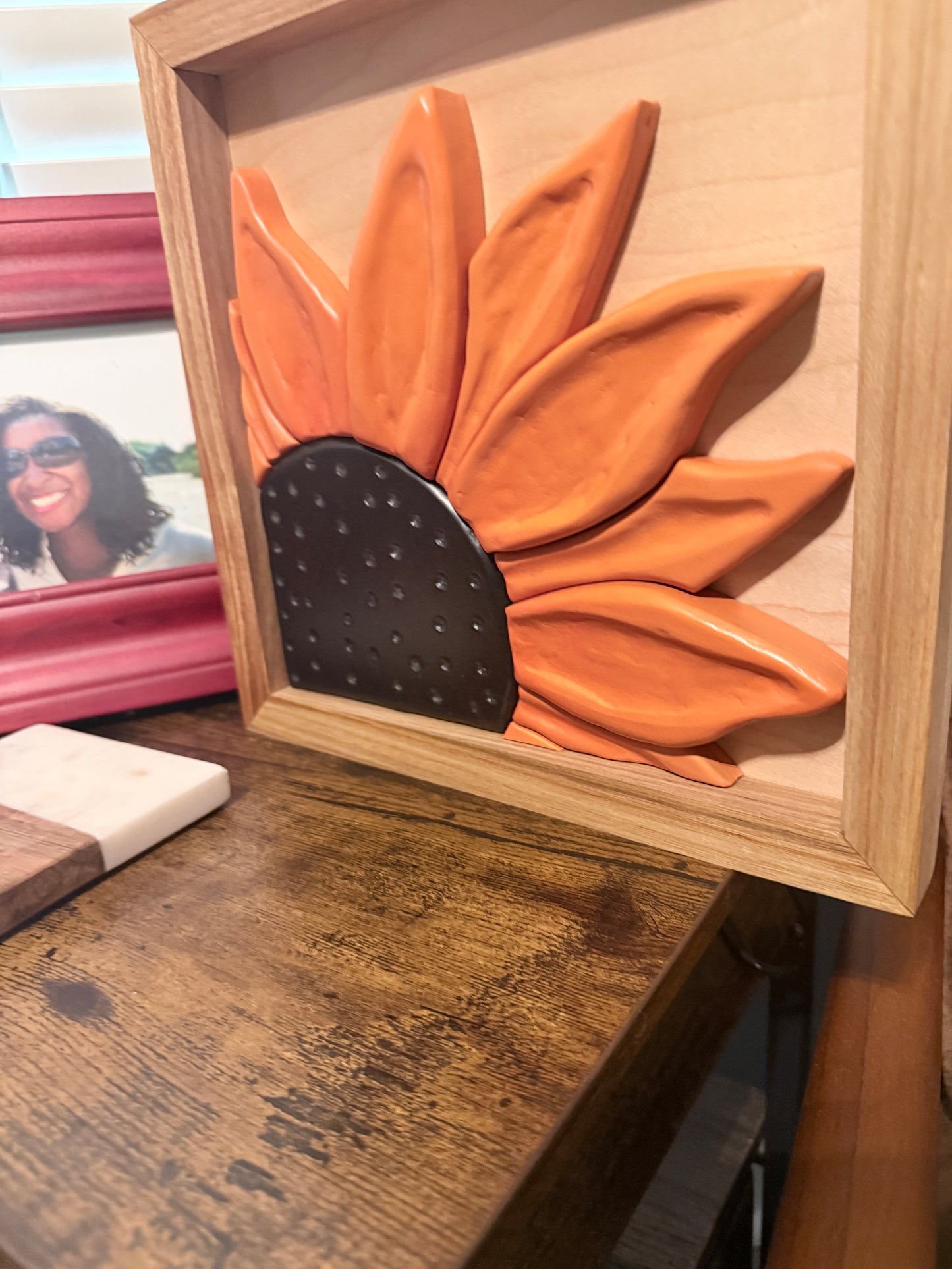 Carved Sunflower Wood Art | Framed Botanical Wall Decor