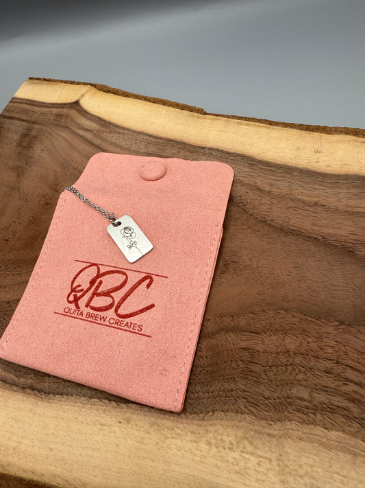 Rose Birth Month Flower Necklace – June Birthday Gift | Rectangular Pendant