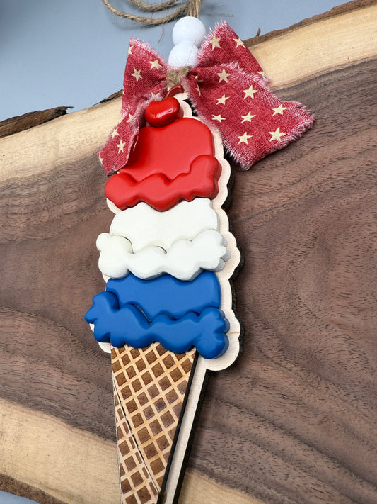 "Triple Scoop of Joy" – Custom Ice Cream Charm with Color Options| Summer Shelf Accent