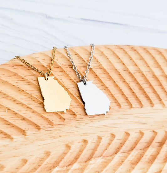 Georgia State Necklace – Cherokee Rose Engraving