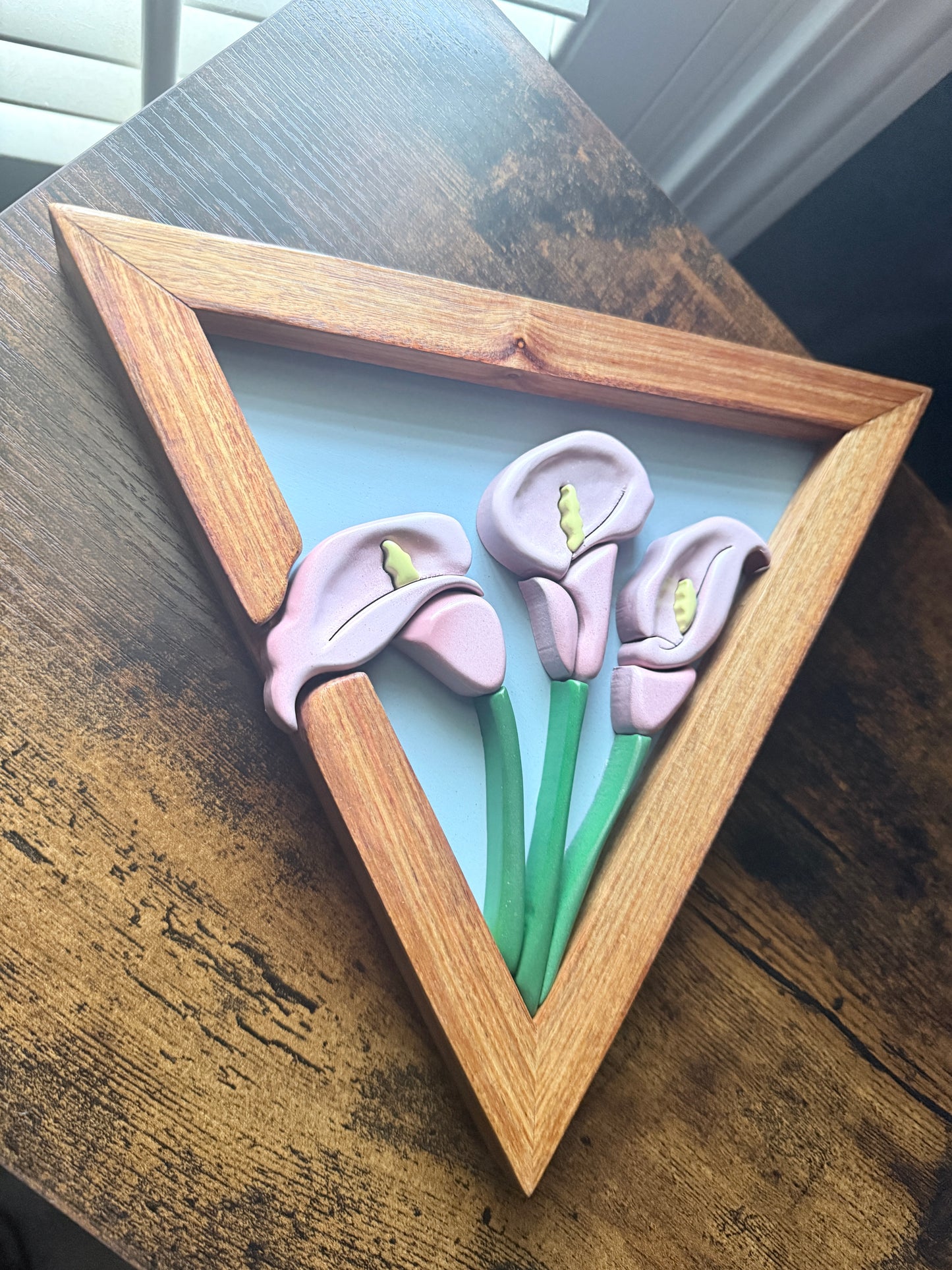 Triangle Calla Lily Wall Art | Layered Wood Botanical