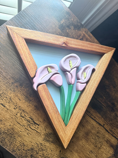 Triangle Calla Lily Wall Art | Layered Wood Botanical