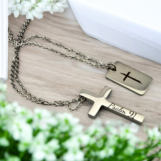 Engraved Cross & Scripture Pendants- Personalized Stainless Steel Faith Necklaces