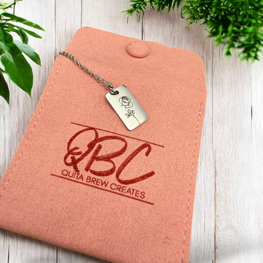 Rose Birth Month Flower Necklace – June Birthday Gift | Rectangular Pendant