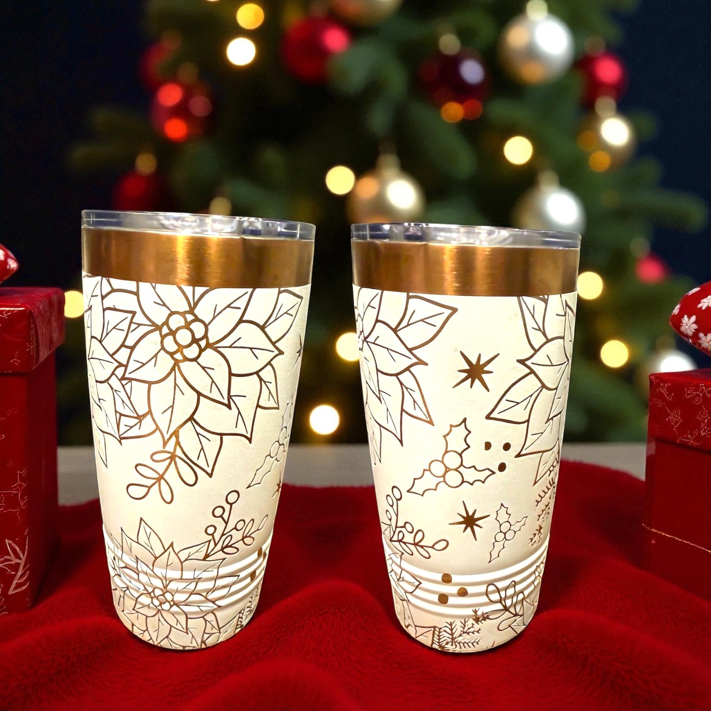 Festive Poinsettia Engraved Tumbler
